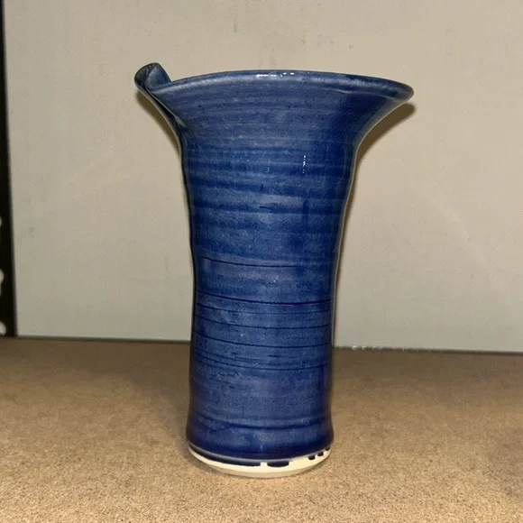 Modern Rustic Studio Pottery Vase Cobalt Blue Signed Artisan Decor Vintage Home - Picture 5 of 14